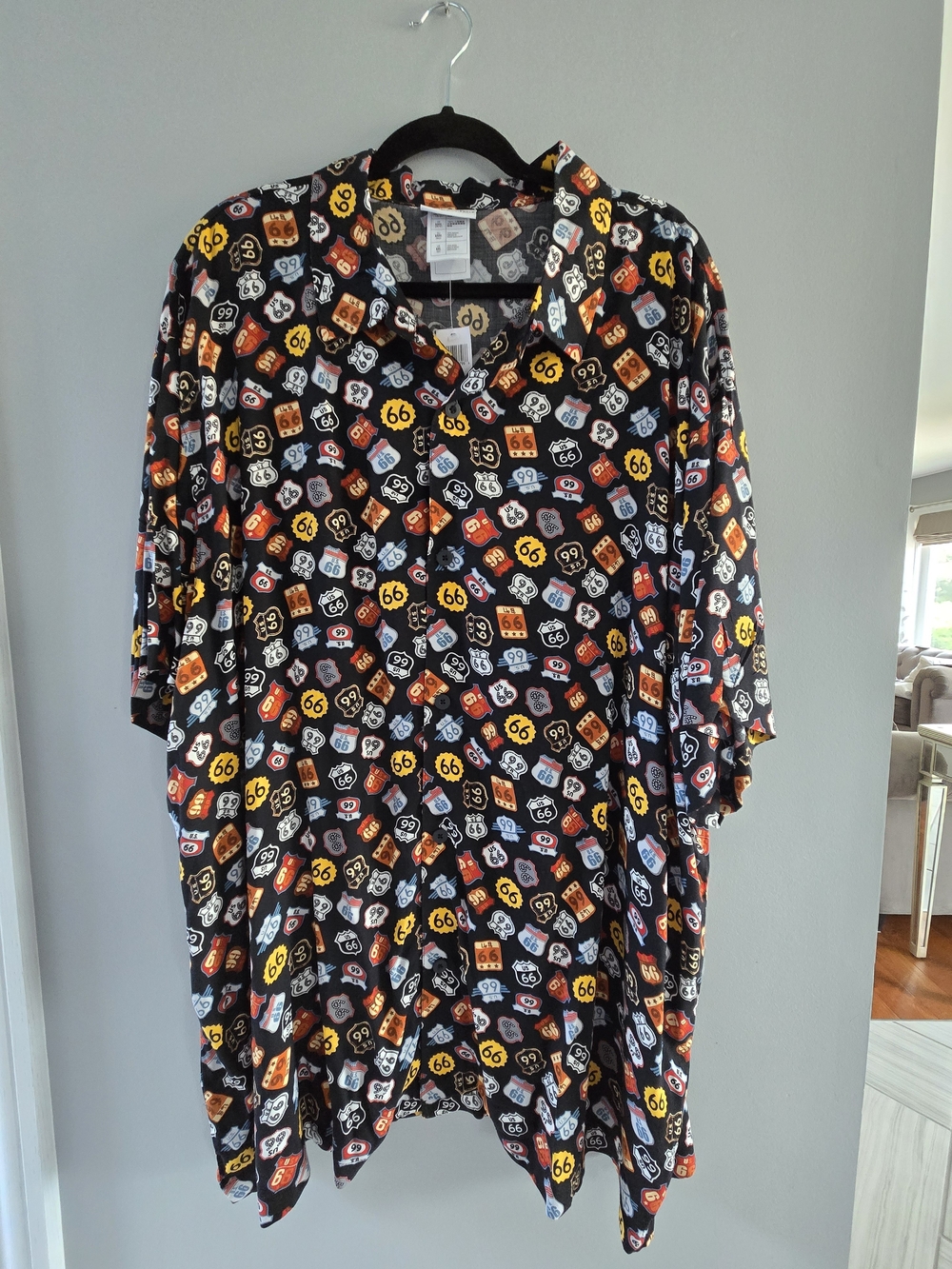 Disney Parks Cars Themed Black Short-Sleeve Route 66 Badge Print Shirt